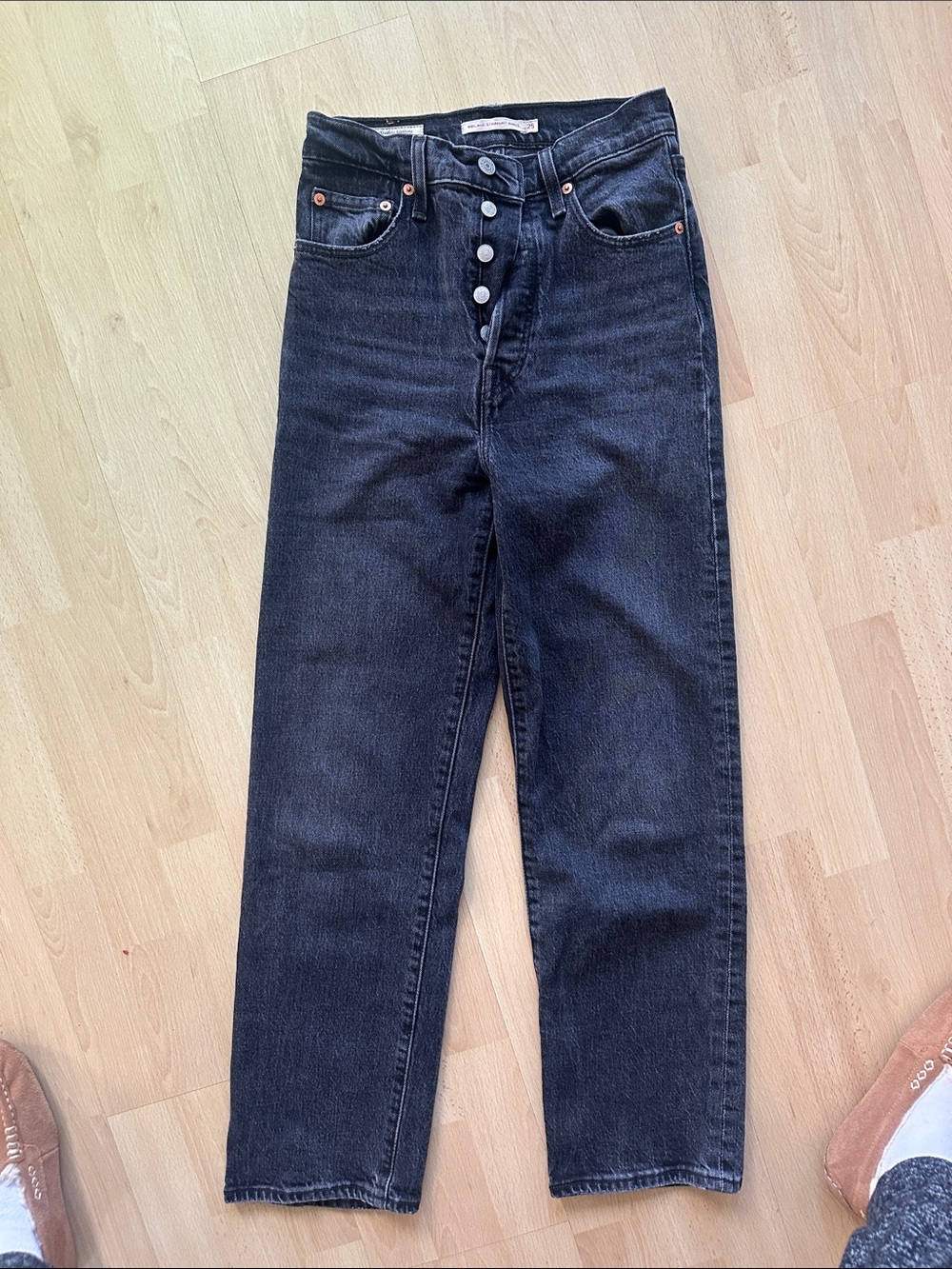 Levi's Black High-Rise Button-Fly Straight Jeans